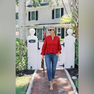 TUCKERNUCK Helena Eyelet Lace Quarter Sleeve Button Up Blouse Shirt